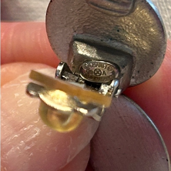 229. CHANEL (Clip)Oval Drop Matte Silver Logo Earrings w/coa - Picture 8 of 8